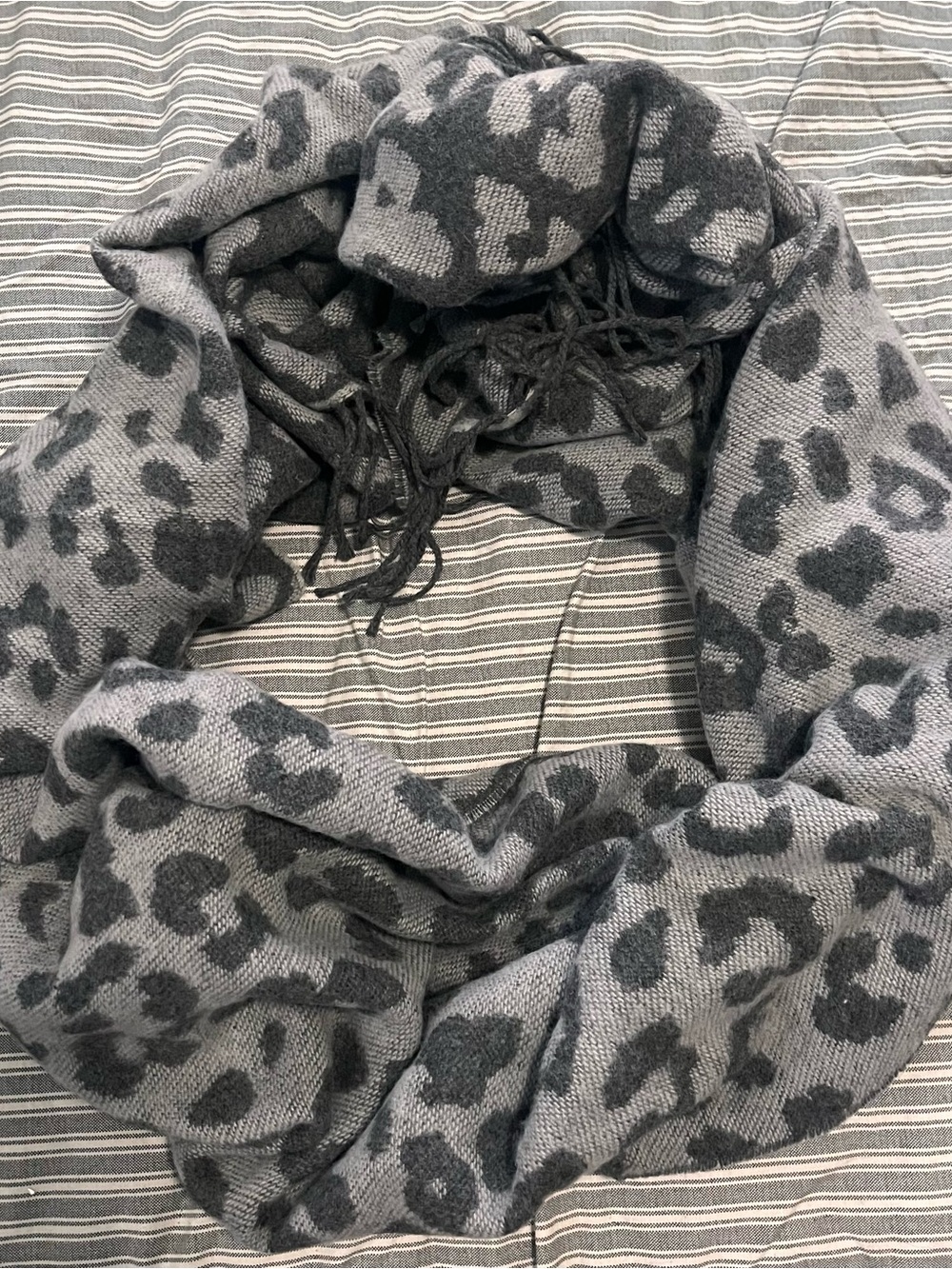 Mark & Graham Gray and Charcoal Leopard Print Knit Scarf